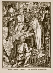 El Rey Juan firma la Gran Carta, ilustración de 