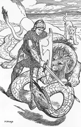 Percival lucha contra la serpiente Ilustración de HJ Ford (1860-1940) de "The book of romance" 1902 Colección particular