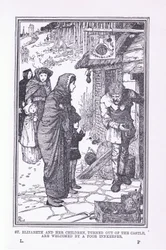 Santa Isabel y sus hijos, expulsados del castillo y acogidos por el pobre posadero