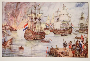 Los holandeses en el Medway, ilustración de 
