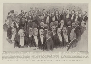 En honor al arte, el alcalde recibiendo a sus invitados en el banquete en la Mansion House