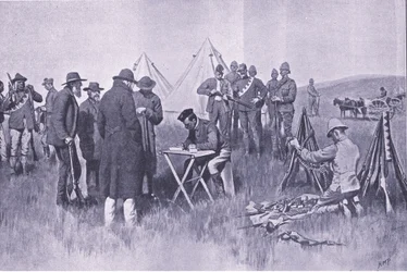 Jurando el juramento de neutralidad (ilustración de After Pretoria: The Guerilla War, 1902)
