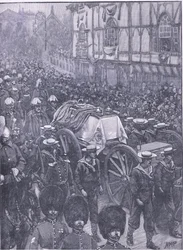 El funeral de la Reina, la última etapa, ilustración de la Historia de Inglaterra de Cassell, 1900s