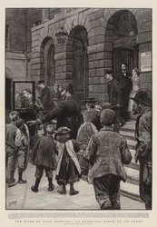 El trabajo del Hospital de Guy, una escena cotidiana en sus puertas