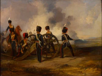 Un equipo de artillería a caballo real cargando