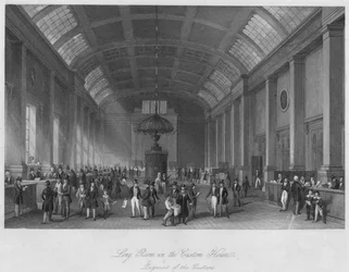 Sala Larga en la Aduana. Pago de los Derechos, c1841