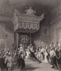 La reina Victoria en el trono, Palacio de St James, Londres