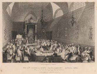 Guillermo IV: prórroga del Parlamento, abril de 1831. Cámara de los Lores: destruida por un incendio el 16 de octubre de 1834