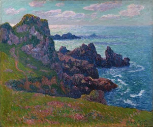 Tiempo calmado, costa en la Pointe de Pern, Ushant, 1894