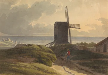 Molino de viento en la costa cerca de Hastings
