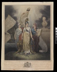 Placa conmemorativa de la abolición de la trata de esclavos, 4 de junio de 1808 (grabado coloreado a mano)
