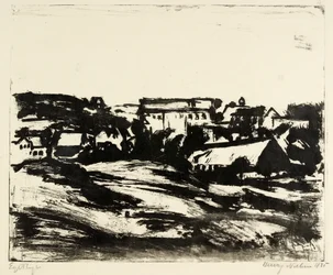 Paisaje ondulado con casas