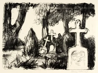 Cementerio con tres lápidas