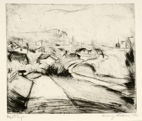 Paisaje con camino y casas