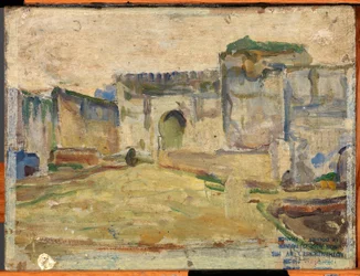 Escena callejera, Tánger (Arquitectura almenada)