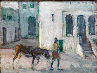 Escena callejera, Tánger (Hombre guiando a un ternero)