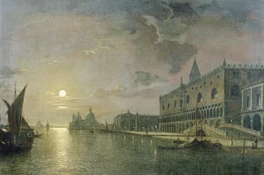 Vista nocturna del Bacino di San Marco, Venecia, con el Palacio Ducal