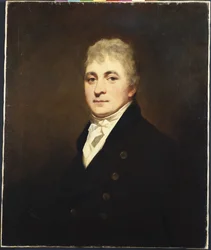 Retrato de Thomas Bissland, de medio cuerpo, con abrigo negro y corbata blanca