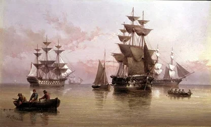 Escena de Embarcaciones al Atardecer