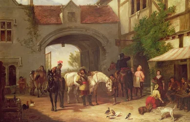 Escena fuera de una posada en Holanda