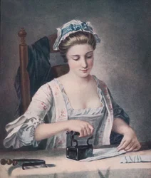 Una criada de lavandería planchando, c1765, 1905