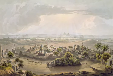 Las pirámides de El Cairo, grabado por Daniel Havell (1785-1826), 1809