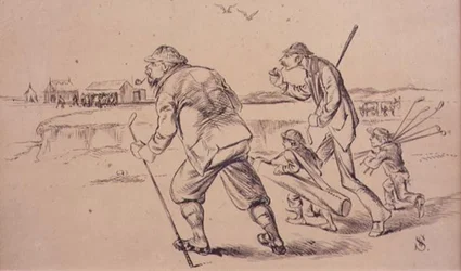 Golfistas practicando en la playa, ilustración de la revista 