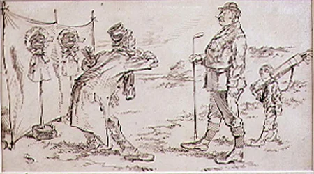 El golfista siendo molestado por el vendedor, ilustración para la revista Graphic, pub. c.1870