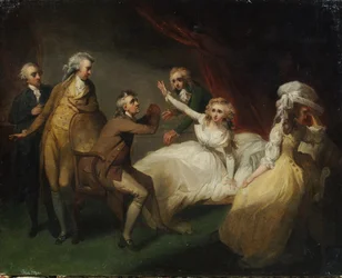 Camilla recuperándose de su desmayo, ilustración de una escena de 