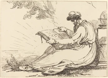 Oriental con barba, leyendo un libro