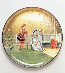 La sexta edad del hombre, una ilustración de Las siete edades del hombre de Shakespeare, plato de carga por Mintons Art Pottery Studio, 1873