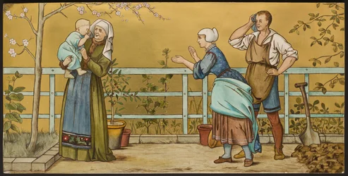 El Infante, placa que representa una ilustración de Las Siete Edades de Shakespeare, Minton ware, Staffordshire, 1874