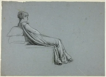 Mujer sentada apoyada en almohadas