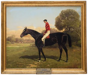 Iroquois con Fred Archer, ganador del Derby de Epsom, St. Leger y Prince of Wales Stakes en 1881, 1895