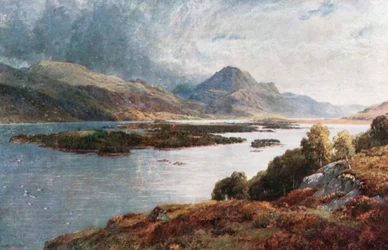 Las islas de Loch Maree, Ross-Shire (litografía en color)