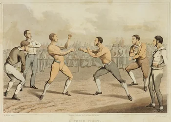 Una pelea de premios (grabado por J. Clark, publicado en 1820)