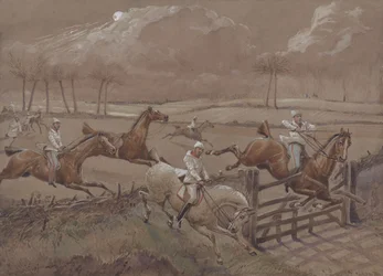 El último campo cerca de Nacton Heath, lámina 3, de The First Steeple Chase on Record, grabado por J. Harris, impreso por Ackermann, Londres en 1839
