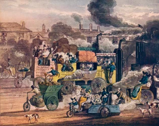 El progreso del vapor - Una vista en White Chapel Road, 1905
