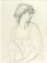 Estudio de medio cuerpo de una niña sentada