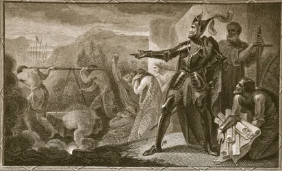 Eduardo I removiendo la piedra de Scone, grabado por Neagle, ilustración de 