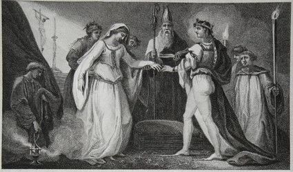 Matrimonio de Enrique I, grabado por Delatre, ilustración de 
