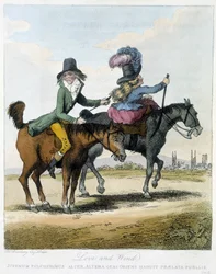 Amor y viento - en "Caricatures anglaise sur les manners de riding a horse", ill. por H. W. Bunbury, ed. John Stockdale