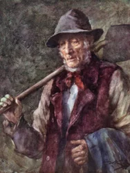 Anales de la Parroquia: El hombre del camino (litografía en color)