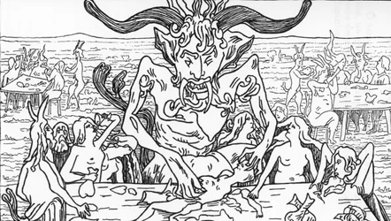 El banquete de Satán Dibujo de Henry de Malvost extraído de "Satanismo y magia" de Jules Bois 1895 Colección particular