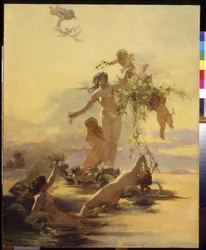 Náyades (náyades). Pintura de Henryk Sieliradzki (1843-1902), óleo sobre lienzo. arte polaco