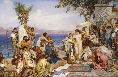 Friné en el Festival de Poseidón, Dios de los Mares