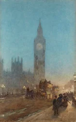 Crepúsculo en el puente de Westminster (acuarela y bodycolour)