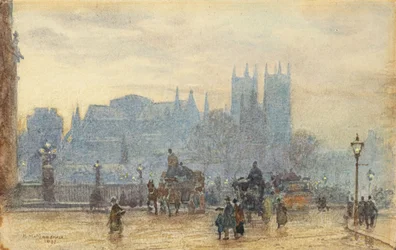 Abadía de Westminster desde el puente de Westminster 1892 (acuarela)