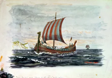 Barco vikingo (acuarela)