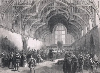 Juicio estatal en Westminster Hall en la época de Isabel I